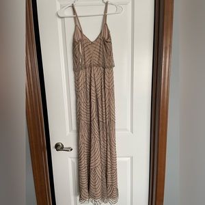 Adrianna Papell Art Deco beaded blouson gown in taupe